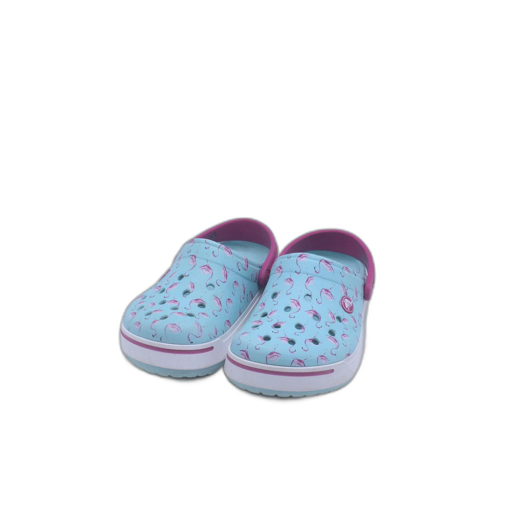 Crocs Blue With Pink Flamingo Print - Image 5
