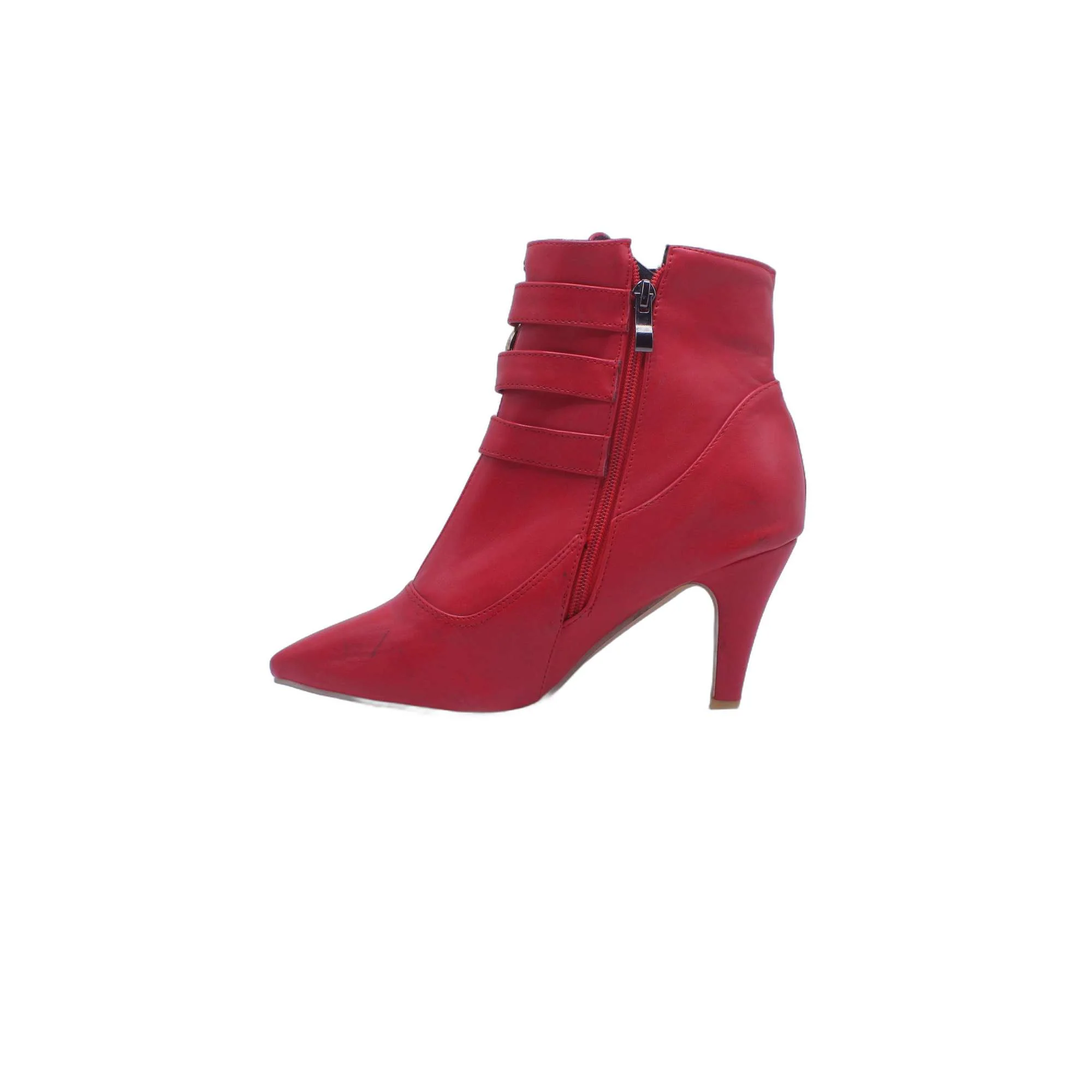 GF Womens Buckles Pointed Toe Stiletto Heel Side Zipper Short Ankle Boot - Image 3