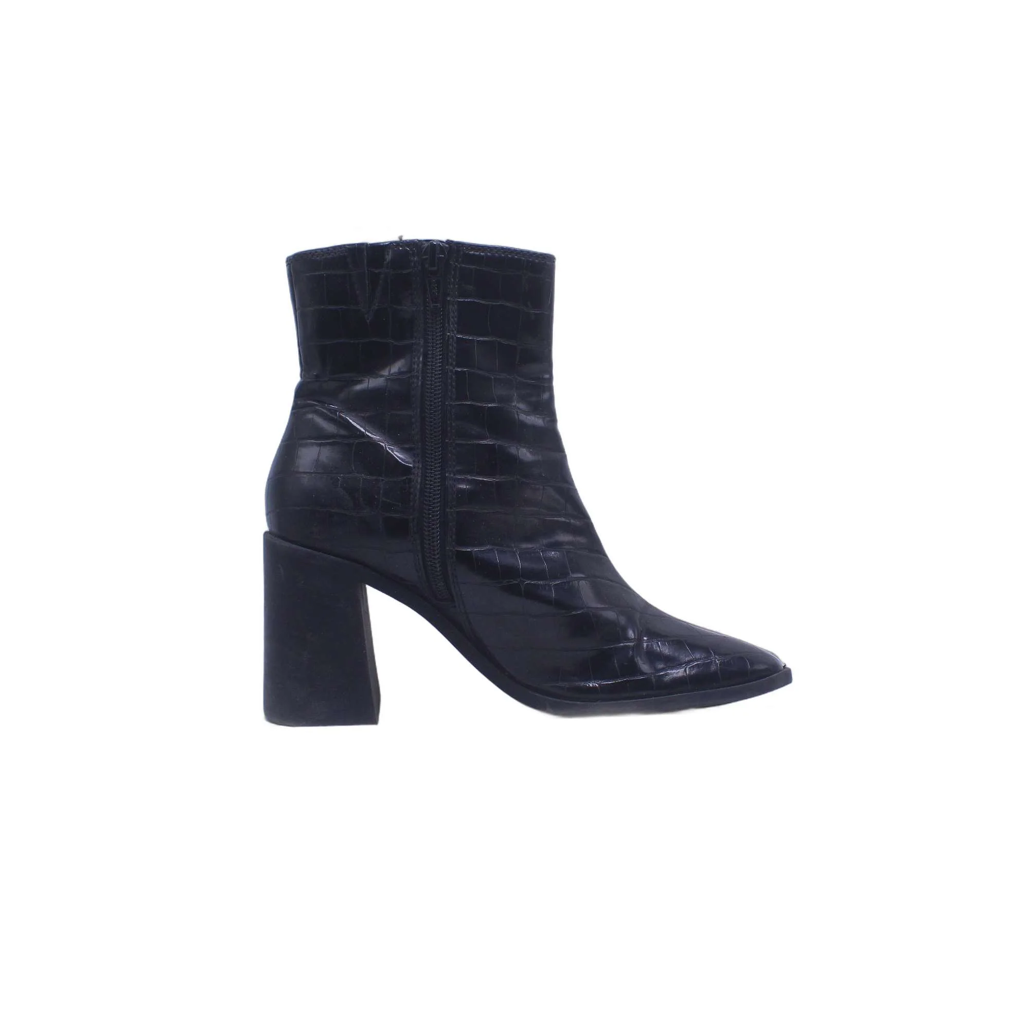 M & S Black Leather Heel Boot - Image 2