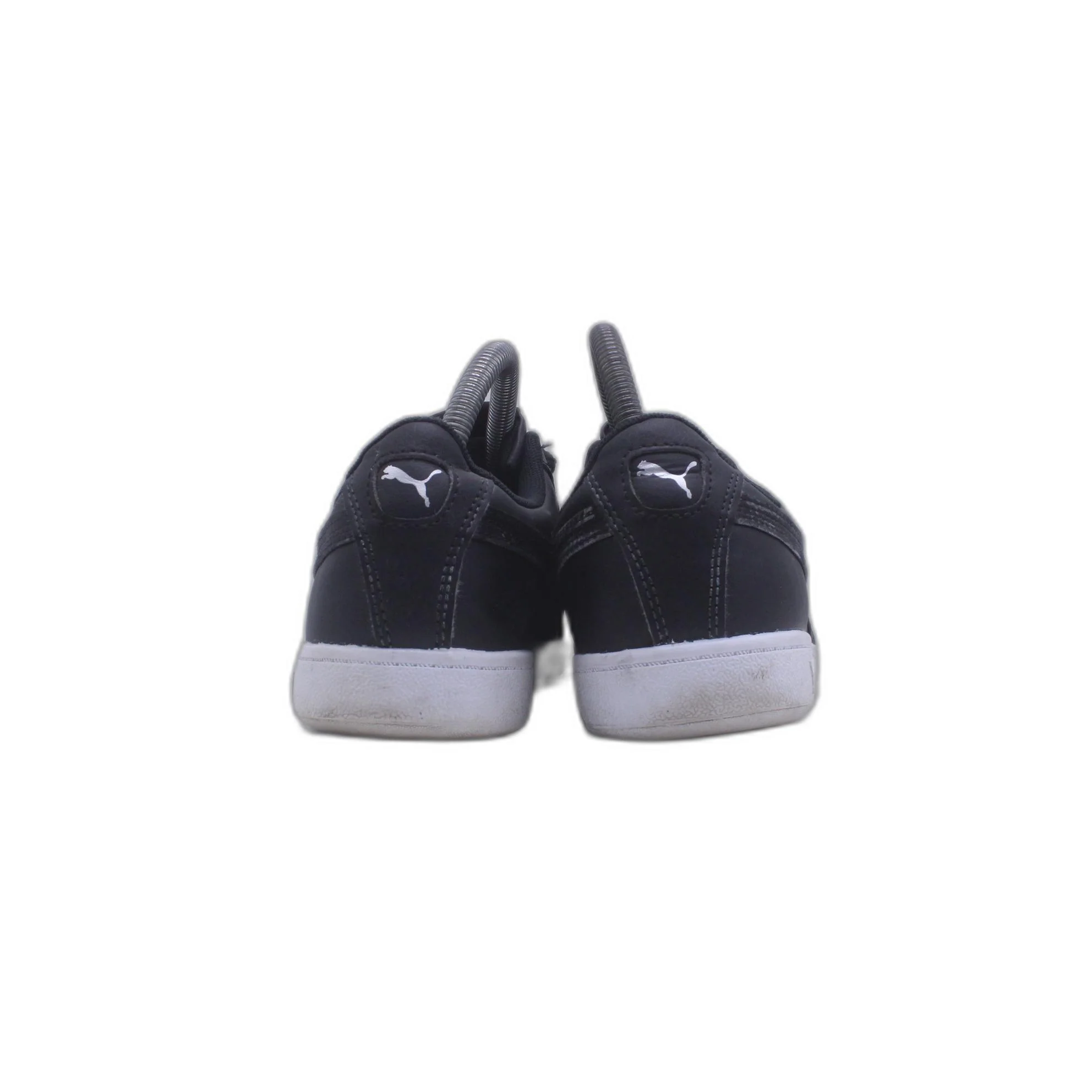 Puma Black Leather Sneakers. Black Satin Ribbon Laces - Image 4