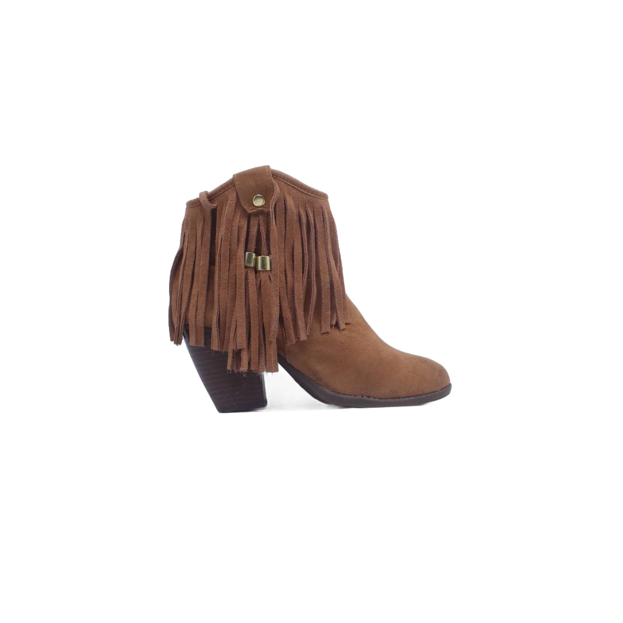 Qupid Womens Faux Suede Fringe Buckle Bootie - Image 2