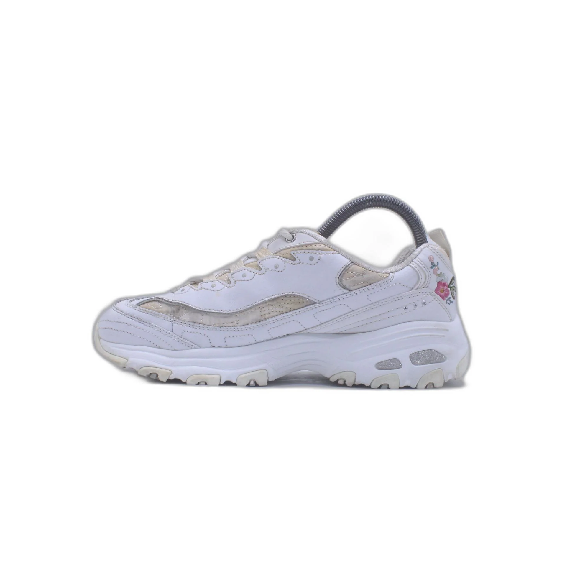 Skechers Wide Fit Air Cooled Memory Foam Embroidered White Pink Rose Shoes - Image 2