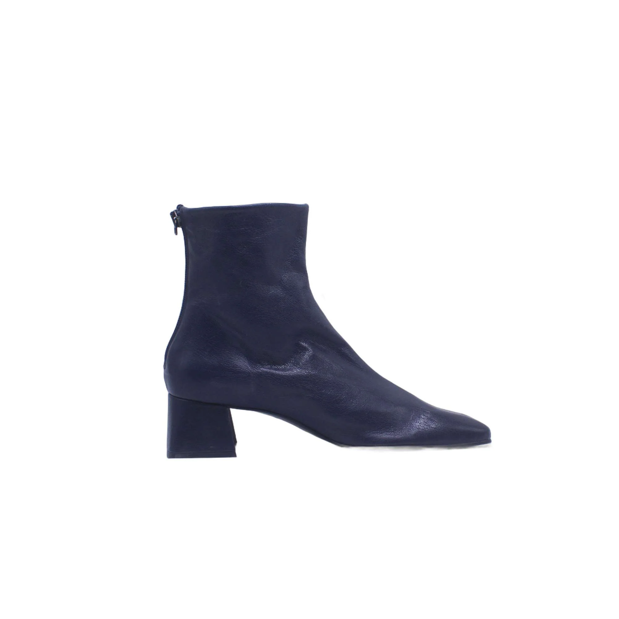 Zinda Black Leather Squared Toe Zip Ankle Boot - Image 2
